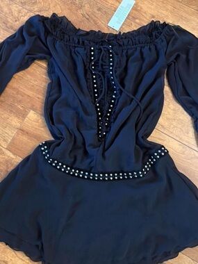 silence + noise Black Off-Shoulder Beaded Romper